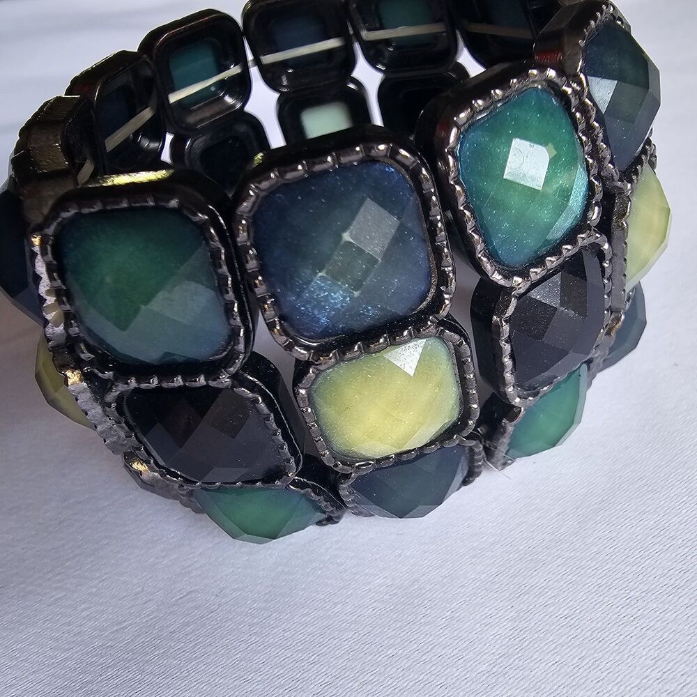 Women's Metallic Stretch Blue Faux Stone Bracelet
